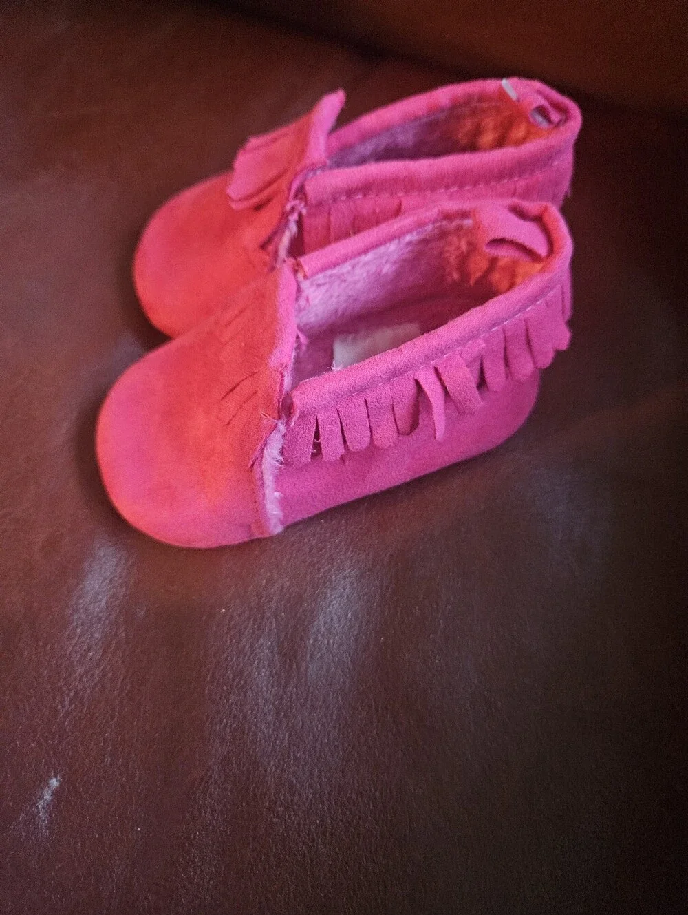child of mine Hot Pink Fringe Moccasin Slip-Ons